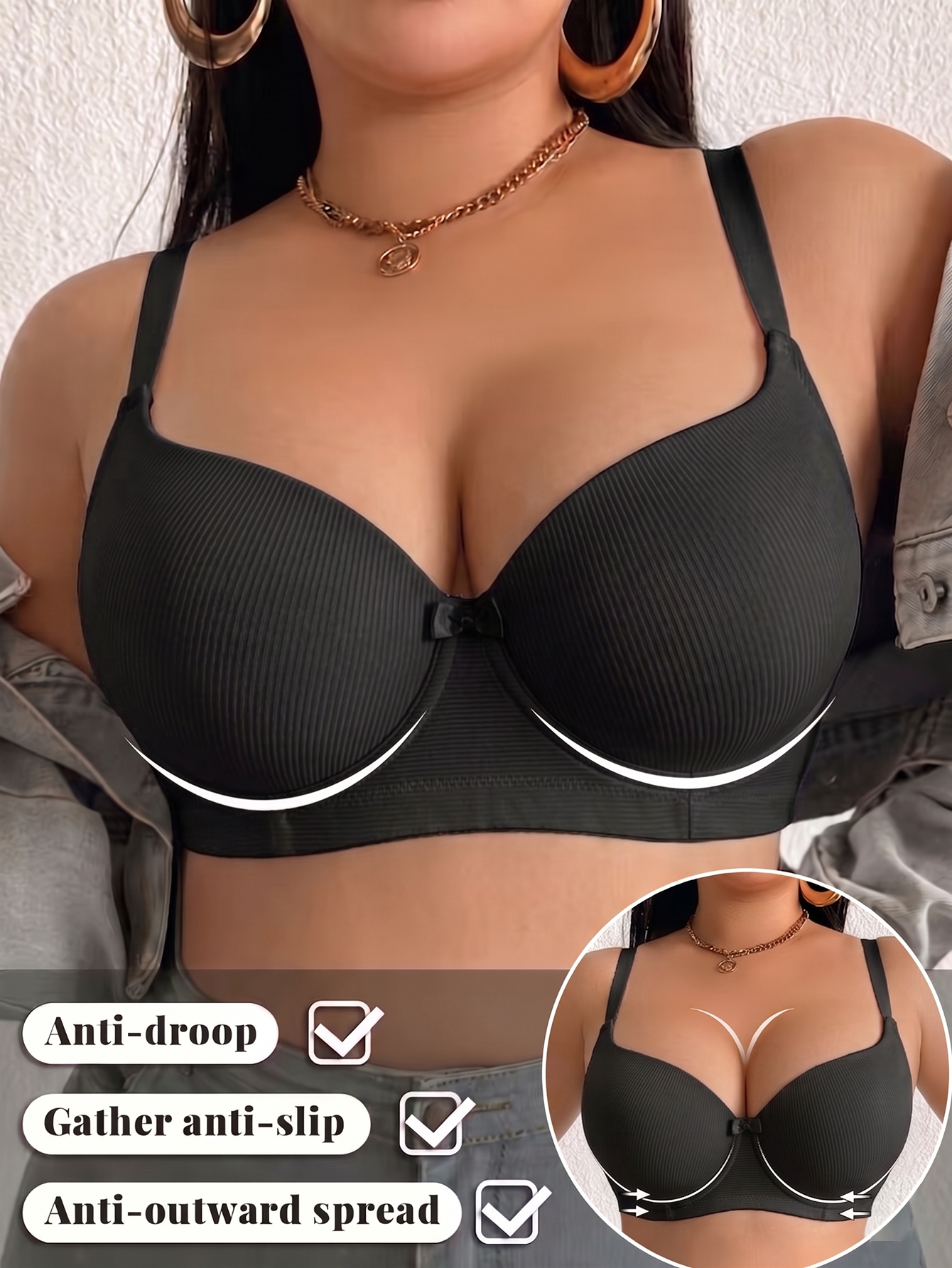 Plus Size Anti-Sagging Women B - Plunge Bra Push Up recension och pris