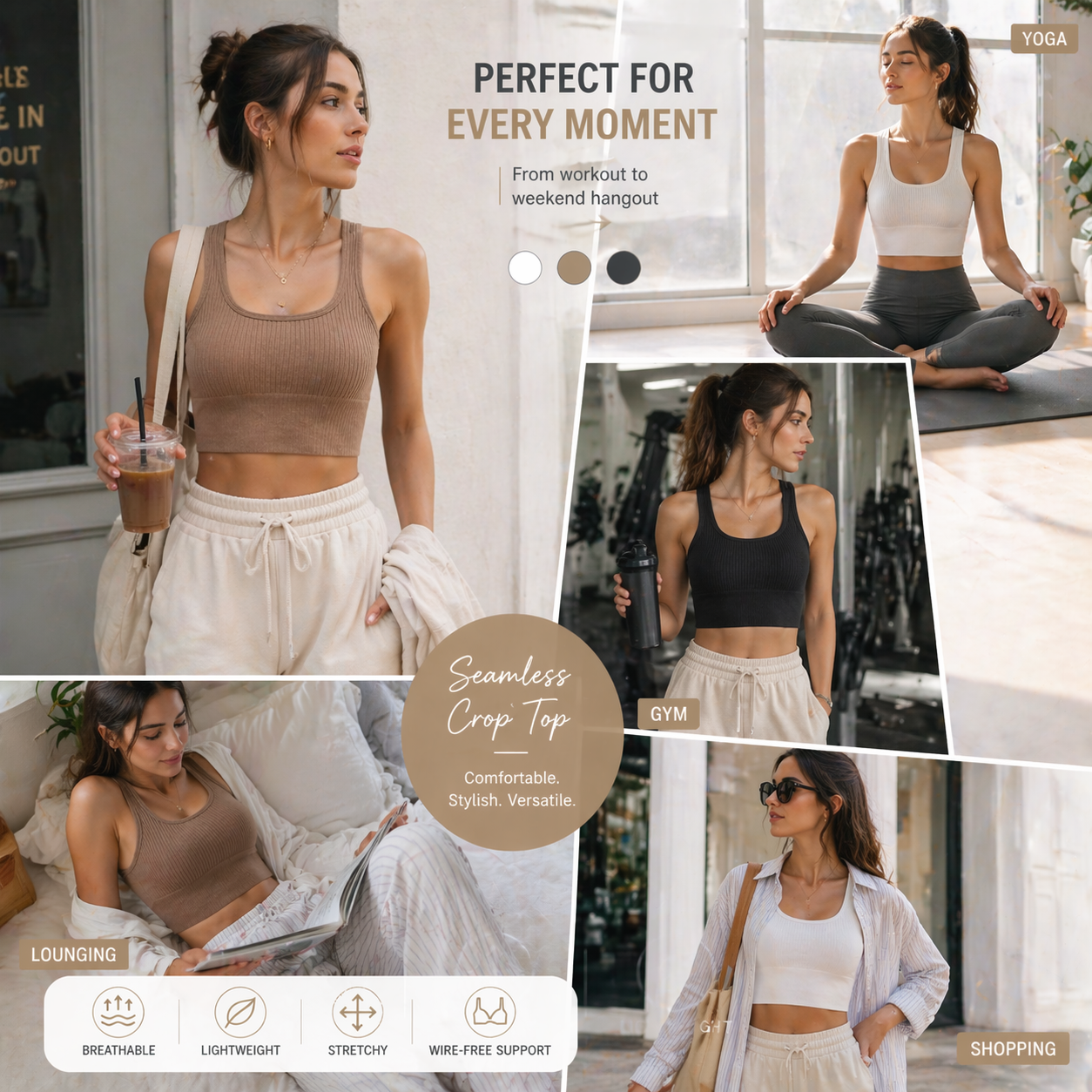 Women Seamless Ribbed Crop Top - T Shirt Bra Seamless recension och pris