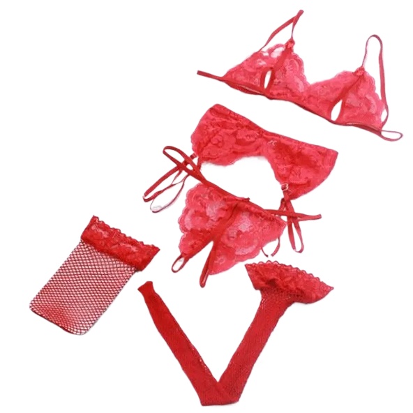 Lace Women Lingerie Set 4 Pcs  - Sheer Bra Lace recension och pris