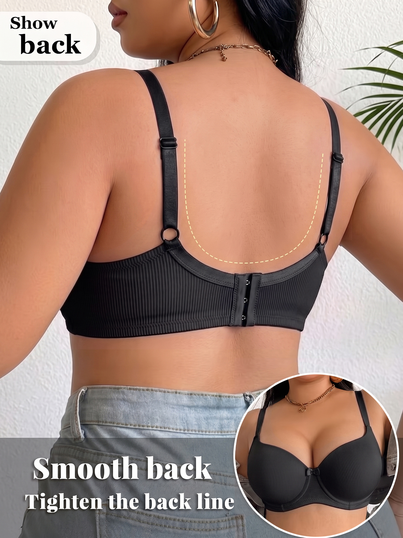 Plus Size Ribbed Women Bra Thi - Plunge Bra Push Up recension och pris