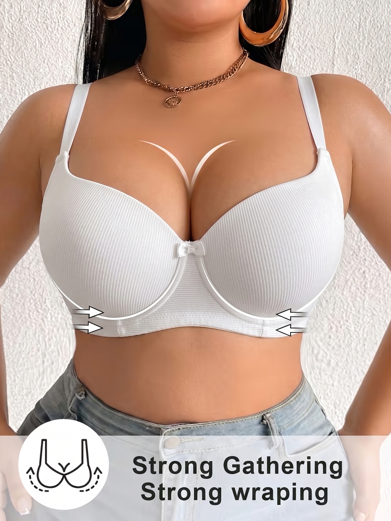 Plus Size Ribbed Women Bra Thi - Plunge Bra Push Up recension och pris
